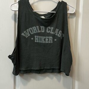 AERIE World Class Hiker GREY Waffle crop Top